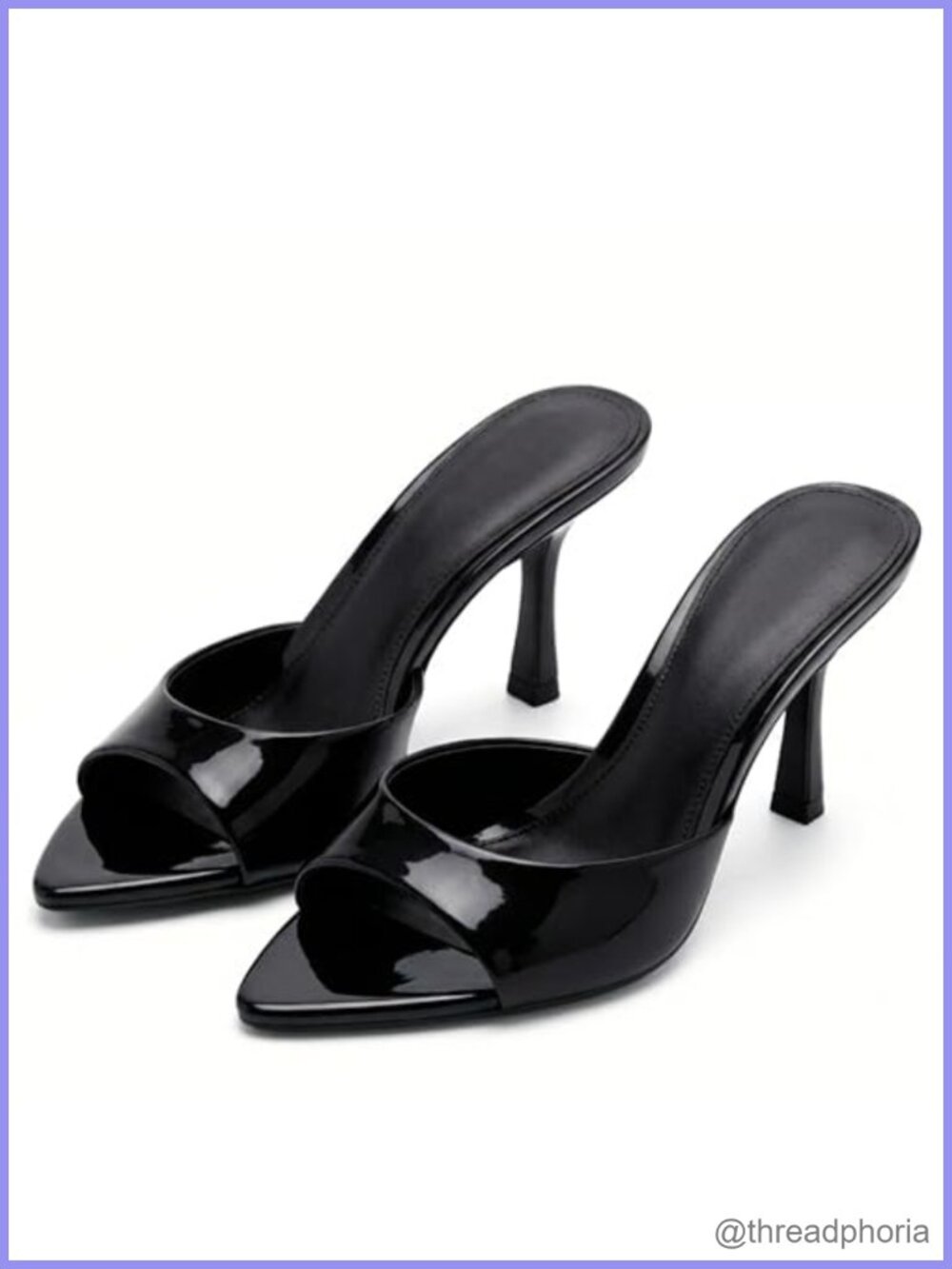 Women's Open Pointed Toe High Heel Mules Slip On Patent Faux Leather Pumps